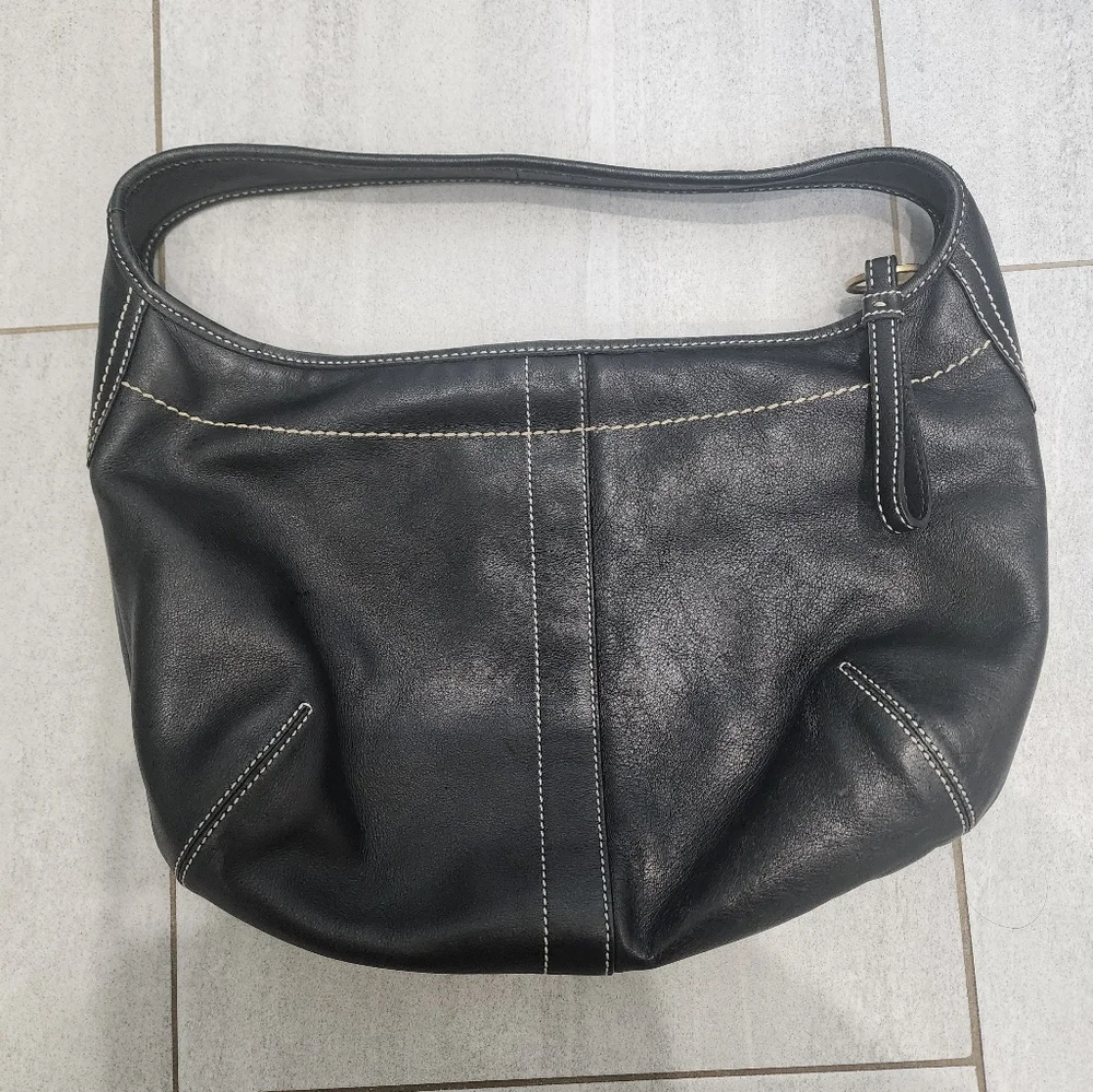 Coach Black Leather Hobo with Gold Accent